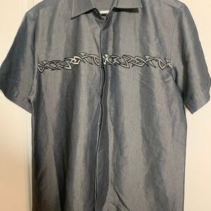 MOTO vintage Men's Charcoal Button Down Shirt with Tribal Design